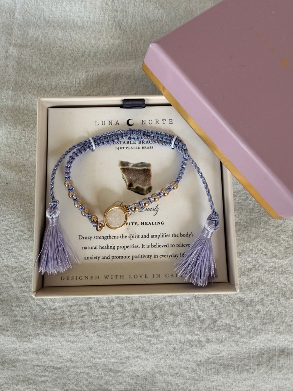 Luba Norte- Lavender Druzy Adjustable Bracelet - Gold Accent